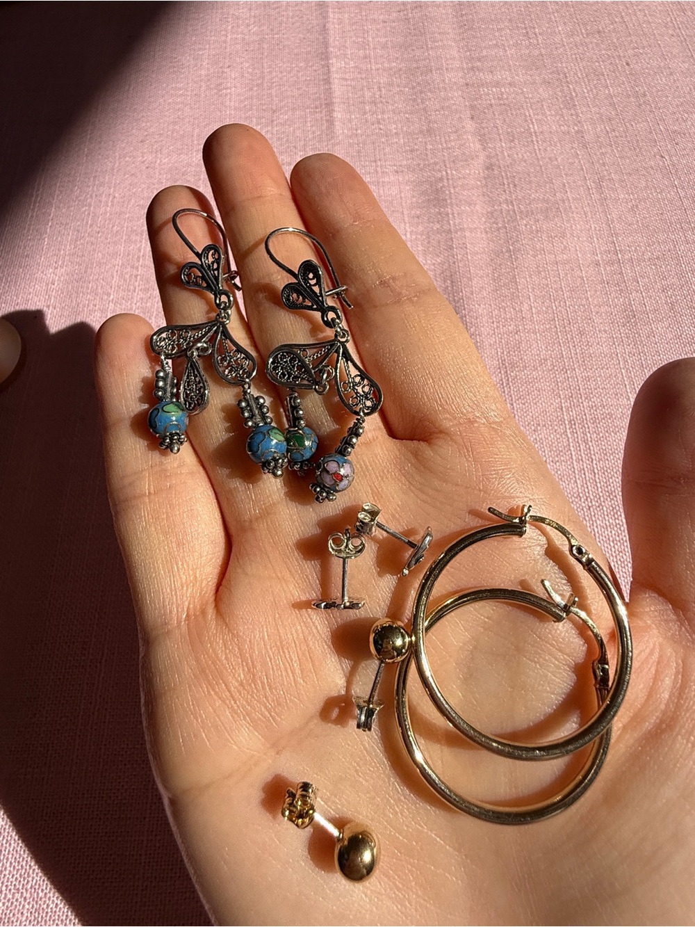 925 cloisonne Sterling Silver Earrings Lot- IBB Elephant Studs Filigree Earring